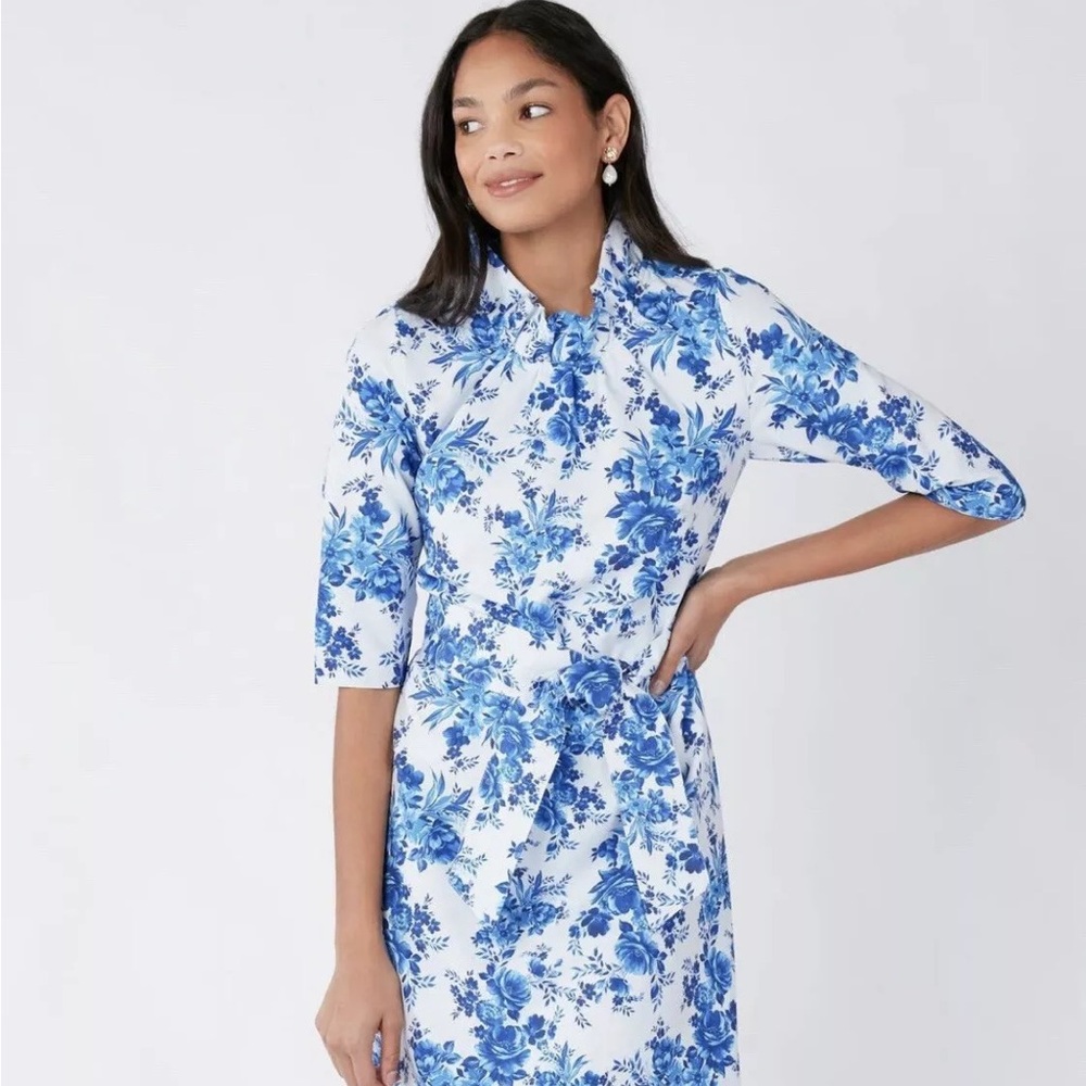 Abbey Glass Floral Blue Dress New
